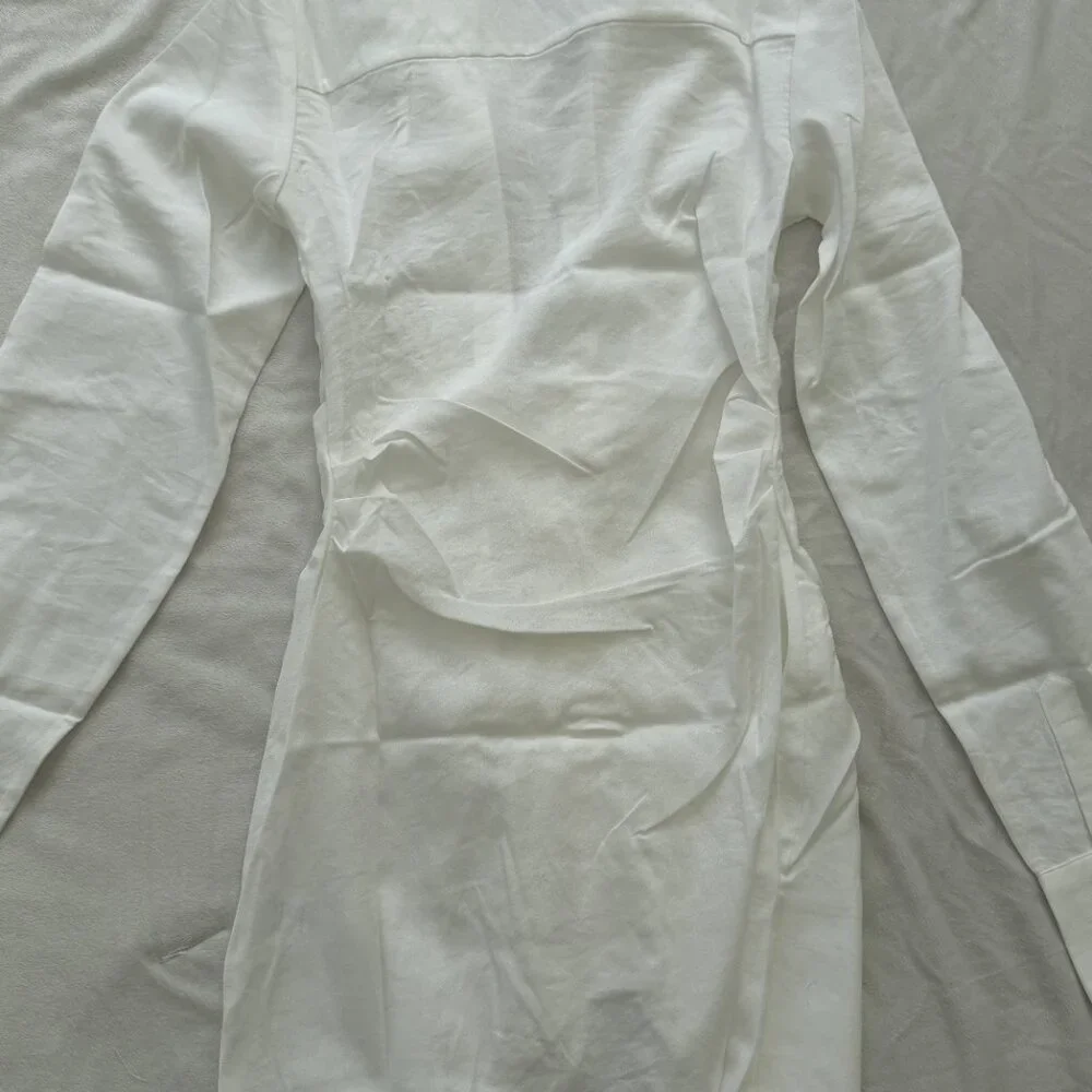 White Collared Plunging Neck Shirt Dress NWT - Picture 3 of 9